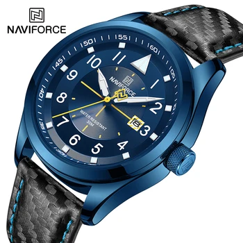 Hodinky pre Mužov NAVIFORCE Nové Obchodné Classic Blue Man Kožené Quartz Svetelný Náramkové hodinky Vojenské Športové Nepremokavé Muž Hodiny