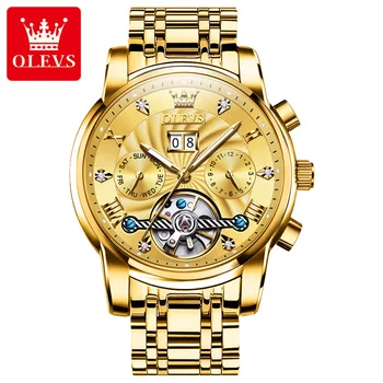 OLEVS Luxusné Zlaté Hodinky Pre Mužov Kostra Nepremokavé Svetelný Muži Mechanické Hodinky Nový Návrhár Nehrdzavejúcej Ocele Muž Náramkové hodinky