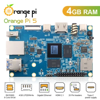 Orange Pi 5 4GB RK3588S,PCIE Modul Externý WiFi+BT,SSD Gigabit Ethernet Jeden palubný Počítač, Spustiť Android OS Debian
