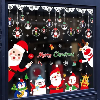 Vianočné Okno Odtlačkový Santa Claus Snowflake Nálepky Zimné Stenu pre Deti Izbách Nový Rok Vianočné Dekorácie