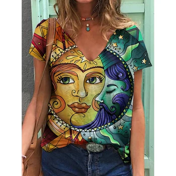 Ženské nakupovanie 3d abstraktné tlačiť T-shirt voľné Rôznych veľkostiach žien top krátke rukáv V krku T-shirt lete roku 2022 NOVÉ