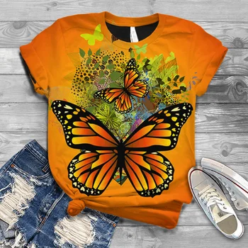Ženy T-shirts Módne 3d Butterfly Tlač Tričko pre Dámy Bežné Streetwear Krátke Rukávy Topy Ženské Oblečenie Tee Camisetas